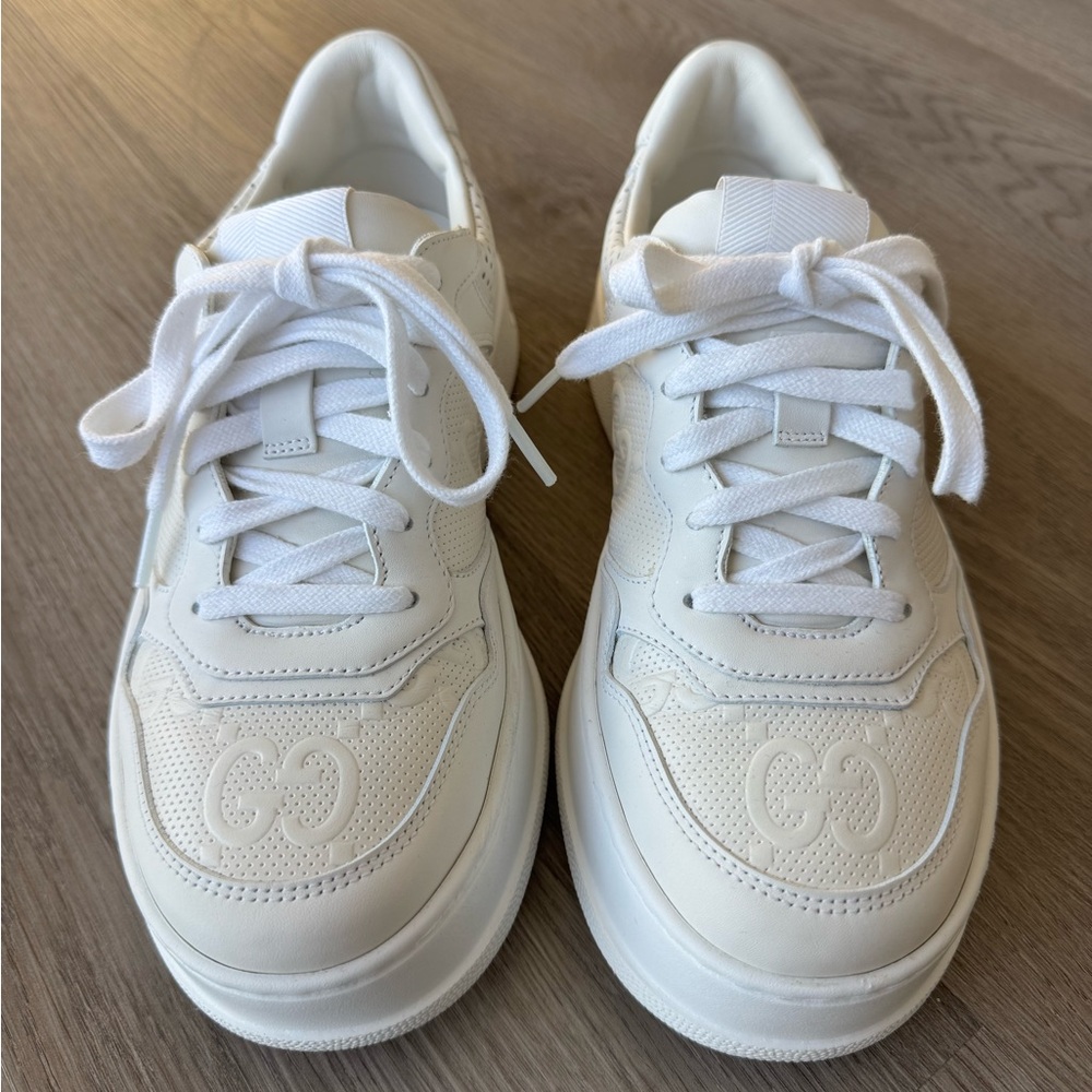 Gucci GG Embossed White Leather Sneakers